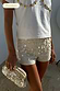 Thumbnail for Shells Hot Pants in cream with pearlescent sea shell beads, designed in London and styled with a matching clutch.