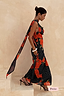 Thumbnail for Black Poppy Sophie Dress Petite featuring a polka dot and red floral print with a long trailing scarf detail.