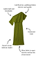 Thumbnail for Khaki Plisse Tilly Dress in green with gold metallic flecks and text labels highlighting its design features.