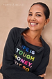 Charcoal Life is Tough Honey sweatshirt with colourful embroidery and accessibility zips for treatment.