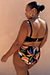 Banana High Waisted Bikini Bottoms with a multi-colour banana print on black, shown on a model for inclusive sizing.