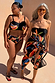 Banana High Waisted Bikini Bottoms in black with a multi-colour print on two models for inclusive sizing.
