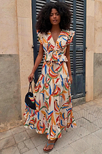 Multicolour banana print Banana Saige midi skirt and co-ord top in cream cotton with a frill hem.