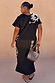 Black Dolce Vita T-Shirt Dress featuring white hand-painted sun motifs and Greek graphics on a cotton maxi.