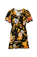 Thumbnail for Black Sofia Mini Tea Dress featuring a bold yellow and orange floral print, V-neckline and frilled hem.