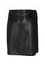 Black vegan leather mini Jaspre wrap skirt with a side tie detail on a white background.