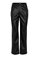 Black vegan leather trousers featuring a high-waisted fit and straight leg design.