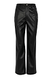 Black vegan leather trousers featuring a high-waisted fit and straight leg design.