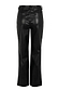 Black vegan leather trousers featuring a high waist, back pockets, and a straight leg silhouette.