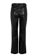 Black vegan leather trousers featuring a high waist, back pockets, and a straight leg silhouette.