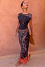 Black and Chocolate Lace Jersey Top with chocolate lace trim, paired with a floral maxi skirt and red lace hem.