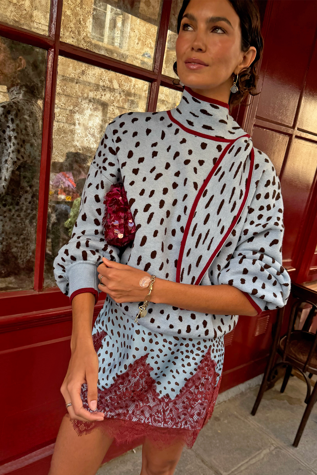 Blue Deer Scarf Jumper