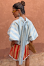 Thumbnail for Blue Stripe Batwing Blouse featuring voluminous sleeves and a long back tie detail, shown from a back view.