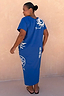 Thumbnail for Blue Dolce Vita T-Shirt Dress featuring white sun motifs and Greek graphics, highlighting our inclusive sizing.
