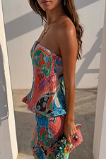Blue Mari Plisse Bandeau Top in a pastel paisley print with plisse fabric and an elasticated hem.