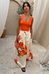 Blurred Floral Midi Skirt in cream cotton with orange motifs, an A-line silhouette and drawstring waist.