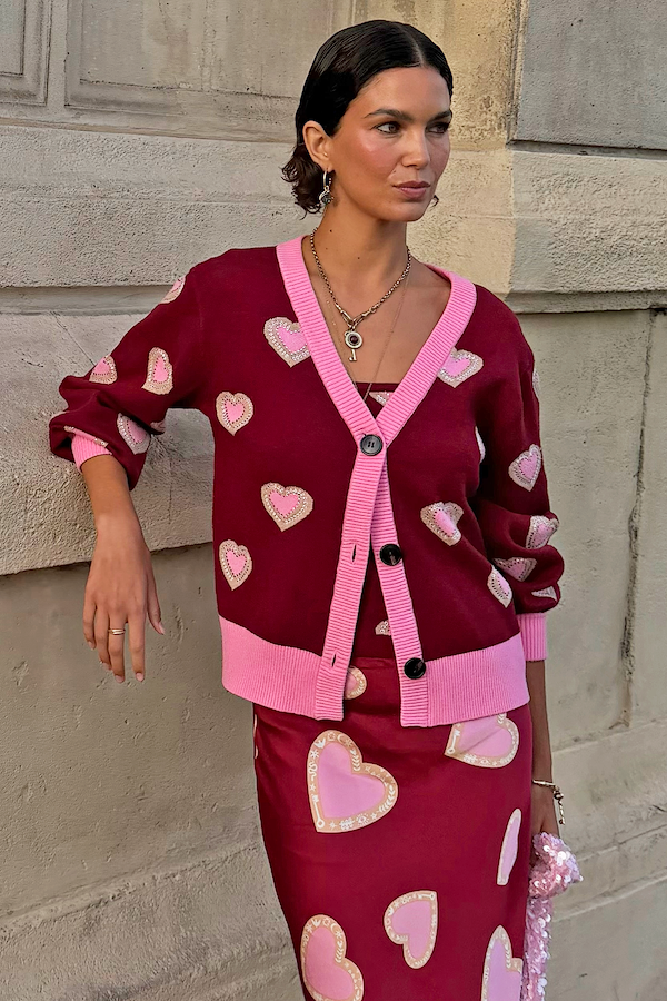 Burgundy Hearts Cardigan