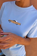 NFD Cadillac Baby T-Shirt in blue cotton with a retro car motif and classic crew neckline.