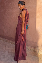Chocolate Billie Top and Daphne Skirt styled as a multi-wear co-ord set against a textured earthy wall.