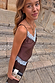 Chocolate Aurelia Top with blue lace trim and adjustable straps, designed in London with a satin-style finish.