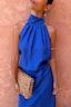 Thumbnail for Cobalt Billie Top featuring a high halterneck and front gathers, styled as a co-ord on a model.
