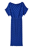 Thumbnail for Cobalt blue Tilly Plisse Dress featuring silver dots, an off-the-shoulder neckline, and asymmetric sleeves.