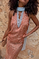 Multi-wear Fawn Lily Top in brown fawn print featuring light blue lace neck ties and a deep V-neckline.