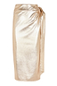 Thumbnail for Iconic gold vegan leather Jaspre wrap midi skirt with a metallic finish and side tie detail.
