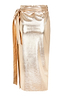 Thumbnail for Iconic gold metallic Jaspre wrap skirt in vegan leather with side tie detail on a white background.