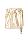 Metallic gold vegan leather mini Jaspre wrap skirt with tie waist detail.