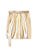Gold Vegan Leather Mini Jaspre Wrap Skirt with a metallic finish and wrap waist.