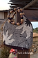 Soleil Beaded Bag hand-embellished with chocolate brown and cream beads, featuring circular raffia and wooden handles.