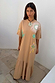 Oversized brown cotton Dreamer T-Shirt Dress with colourful sun motifs and a gathered asymmetric skirt.