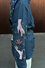 Thumbnail for Blue Denim Manifestation Jacket featuring Tarot-inspired hand and crystal embroidery on the sleeve.