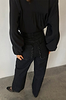 Black Scallop Detail Jeans featuring scalloped back pockets and a wide leg silhouette in denim.