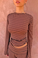 Ribbed Chocolate Stripe Top with a high neck and long sleeves, paired with matching striped trousers.