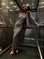 Thumbnail for Gunmetal Sequin Soho Dress with a body-skimming fit and long sleeves, worn by a size 8, 5ft5” model in a lift.