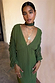 Khaki Celia Plisse Dress featuring a deep v-neck and sheer ruched sleeves with tie detailing.