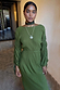 Khaki Celia Plisse Dress with long ruched sleeves and a textured pleated finish in a deep green tone.