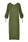Khaki Celia Plisse Dress with a V-neck and long ruched sleeves with tie detailing.