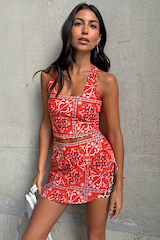 Red Paisley Leopard Sports Top