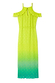 Lime ombre plisse Claudia Dress with gold flecks, frilled cold shoulder detail and waist tie.
