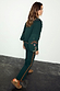 Bottle Green Safari Cardigan featuring fringe detailing and paisley sleeve motifs, paired with matching trousers.