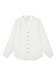 Oversized white Miley shirt featuring blouson sleeves and contrast tortoise buttons in a luxe, lightweight fabric.