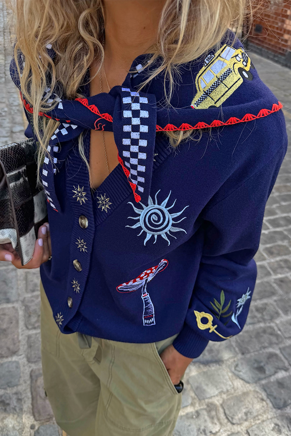 Navy Icons Knit Scarf