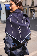 Navy Pinstripe Large Knit Scarf