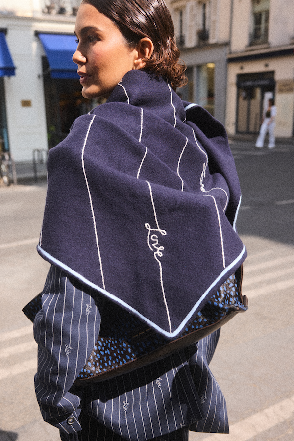 Navy Pinstripe Large Knit Scarf