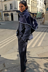 Navy Pinstripe Large Knit Scarf
