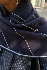 Navy Pinstripe Large Knit Scarf