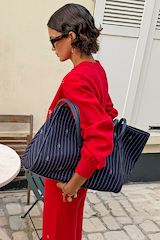 Navy Pinstripe Shopper Bag